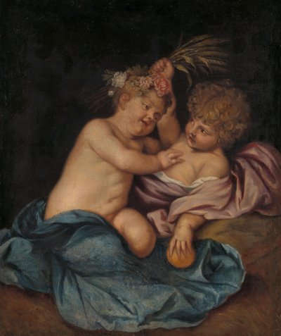 Twee kinderen, personificaties van lente en herfst door Thomas Willeboirts Bosschaert (follower of)