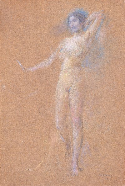 Staande naaktfiguur van een meisje door Thomas Wilmer Dewing