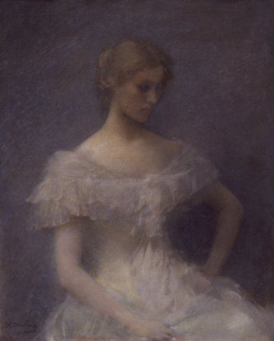 Zittend jong meisje door Thomas Wilmer Dewing