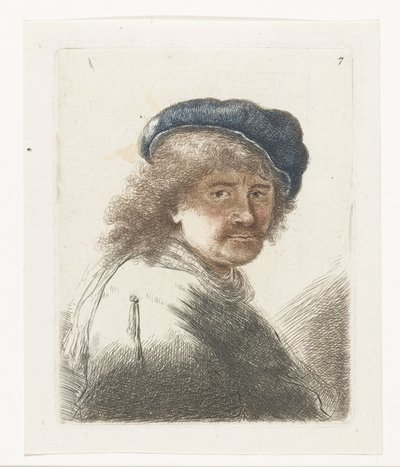 Zelfportret met een pet en sjaal met het gezicht donker: buste door Thomas Worlidge