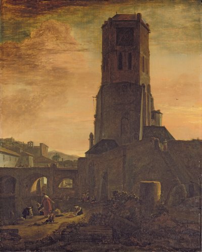 Wasvrouwen aan de voet van een toren door Thomas Wyck