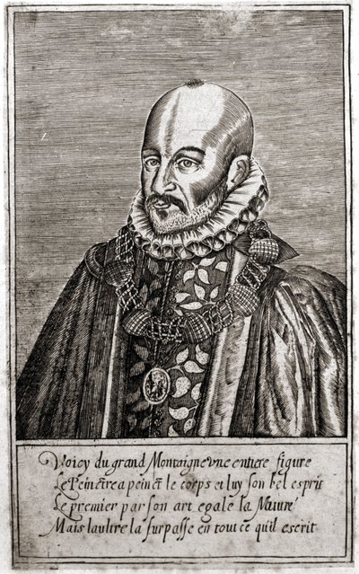 Portret van Michel de Montaigne (1533-1592), Franse schrijver. Gravure door Thomas de Leu. door Thomas de Leu