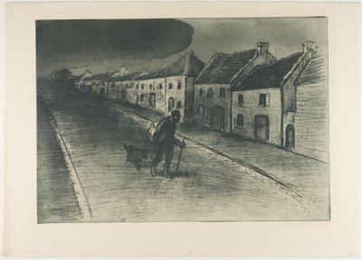 Zwerver op doorreis door een slapend dorp door Théophile Alexandre Pierre Steinlen