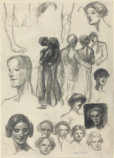 Blad met schetsen, eind 19e-begin 20e eeuw door Théophile Alexandre Steinlen