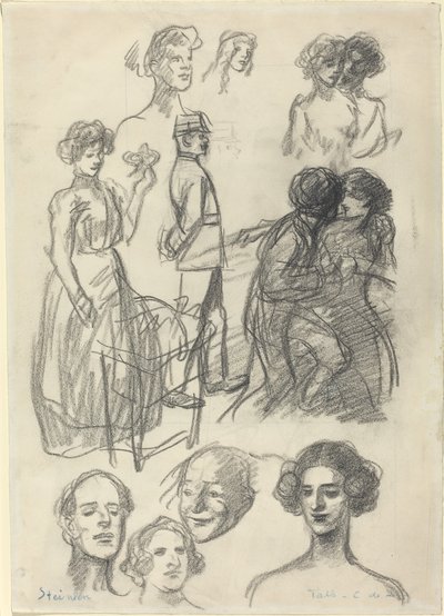 Schetsen voor "Liefhebbers op een Bank" door Théophile Alexandre Steinlen