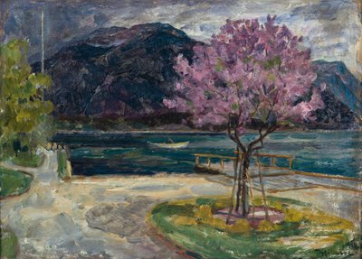 Kustlandschap met bloeiende amandelboom door Thorolf Holmboe
