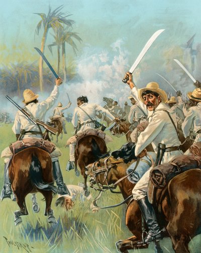 Een aanval van Cubaanse cavalerie gewapend met machetes door Thure de Thulstrup