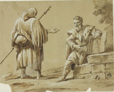 Twee Pelgrims met Draagbaar Heiligdom door Tiberius Dominikus Wocher