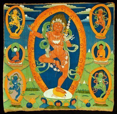 Thangka schilderij met de Dakini Vajravarahi (Do rje pag mo) Tibetaans (tempera op calico) door Tibetan School