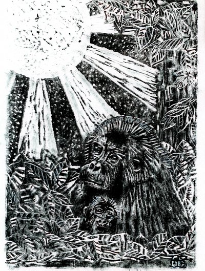 De gorillafamilie in de jungle door Tim Hoinkis