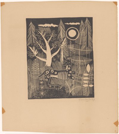 Bosgezicht met luipaard door Tinus van Doorn (signed by artist)