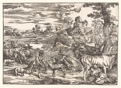 Landschap met melkmeid door Titiaan
