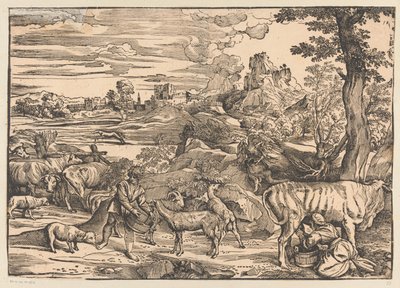 Landschap met melkmeid door Titiaan