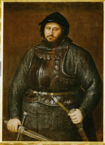 Johann Friedrich, keurvorst Saksen in harnas ... (schilderij op doek) door Titian (c.1488-1576)