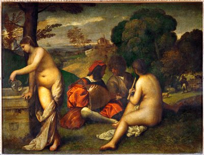 Een openluchtconcert ... door Titian (c.1488-1576)