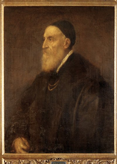 Zelfportret, geschilderd kort voor het uitbreken van de pest in Venetië ... (schilderij op doek) door Titian (c.1488-1576)