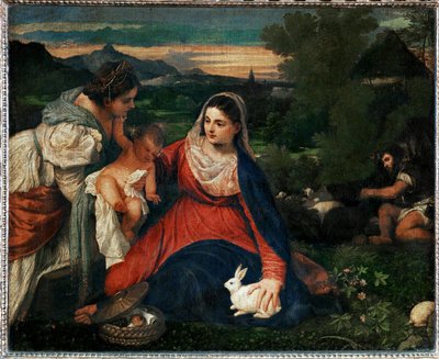 De maagd met een konijn ... door Titian (c.1488-1576)