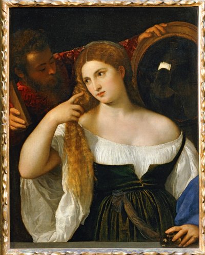Het meisje en de spiegel ... door Titian (c.1488-1576)