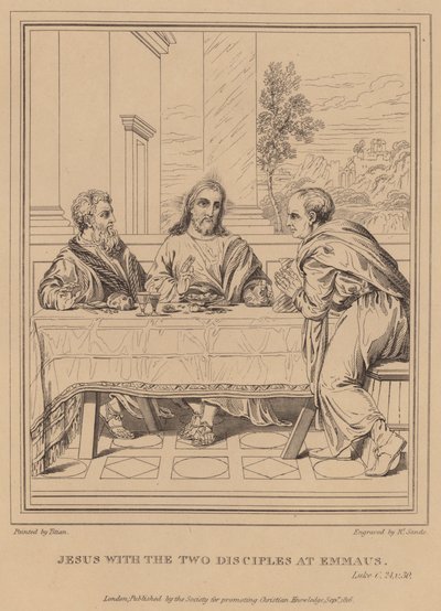 Jezus met de Twee Discipelen in Emmaüs, Lucas door Tiziano Vecelli