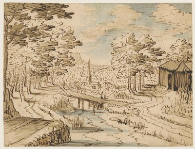 Landschap met brug door Tobias Verhaecht (circle of)