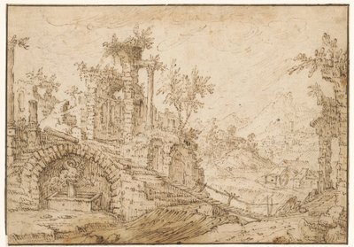 Landschap met antieke ruïnes door Tobias Verhaecht