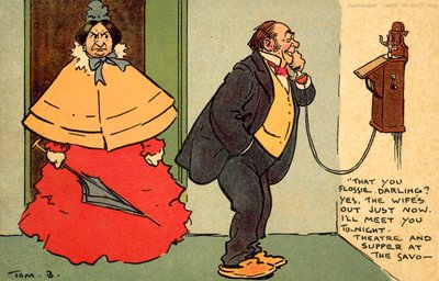 Theater en diner in het Savoy (chromolitho) door Tom Browne