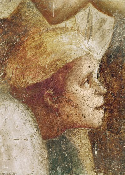 Hoofd van de kreupele, uit St. Peter Healing with his Shadow, c.1427 (detail) door Tommaso Masaccio