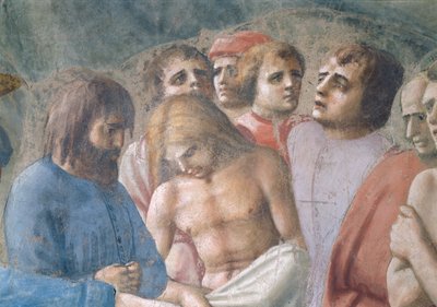 St. Peter doopt de neofyten, detail van gezichten in de menigte door Tommaso Masaccio