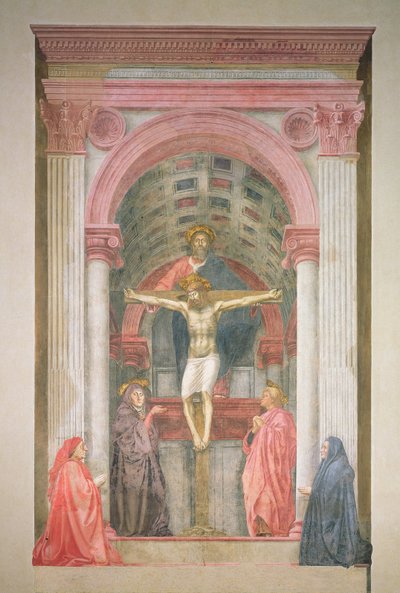De Drie-eenheid, 1427-28 (na restauratie) (detail) door Tommaso Masaccio