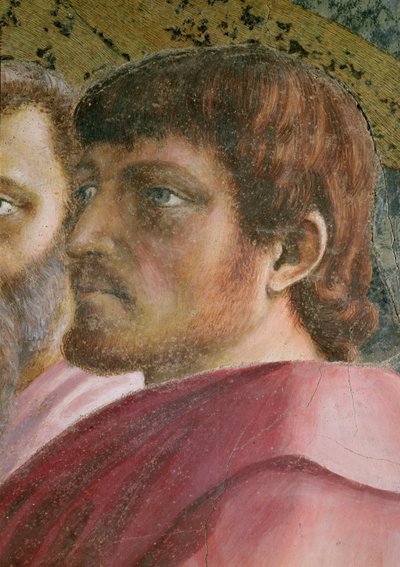Schuldbetaling Hoofd van een apostel (detail) door Tommaso Masaccio