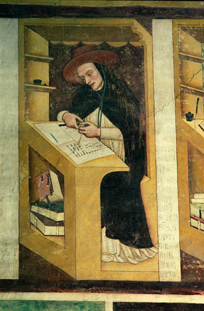 Dominicaanse monnik aan zijn bureau, uit de cyclus van "Veertig illustere leden van de Dominicaanse orde", in de kapittelzaal, 1342 door Tommaso da Modena