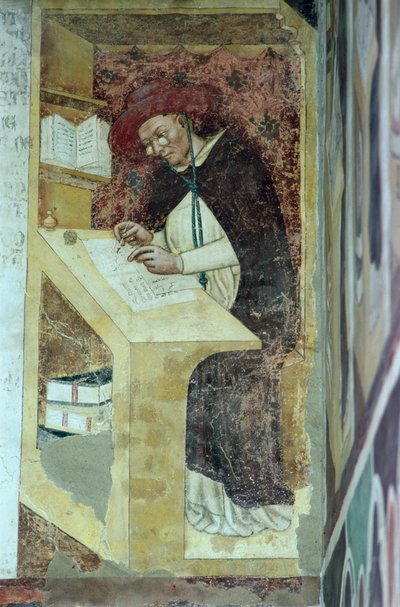 Hugues de Provence aan zijn bureau, uit de cyclus van "Veertig illustere leden van de Dominicaanse Orde" in de kapittelzaal 1342 door Tommaso da Modena