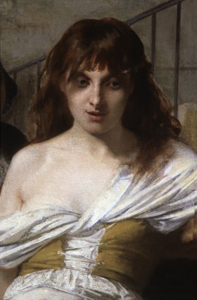 Een gekke vrouw. Detail van Philippe Pinel bevrijdt de krankzinnigen in La Salpêtrière door Tony Robert Fleury