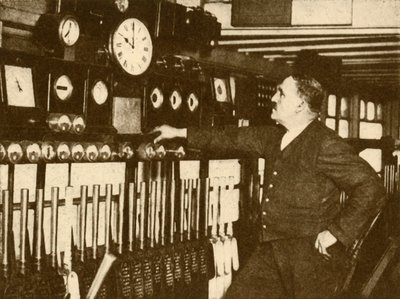 Opname van het Dagelijkse Tijdsignaal op Liverpool Street Station, London and North Eastern Railway, 1930 door Topical Press Agency