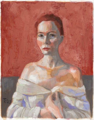 Expressief rood portret door Tore Bahnson
