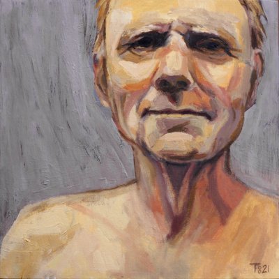 Portret van een peinzende man door Tore Bahnson