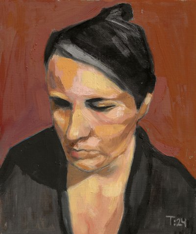 Portret van een peinzende vrouw door Tore Bahnson
