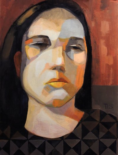 Portret van een peinzende vrouw door Tore Bahnson