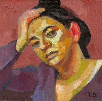 Portret van een peinzende vrouw door Tore Bahnson