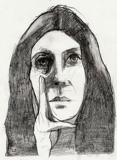 Portret van een peinzende vrouw door Tore Bahnson