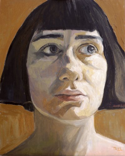 Portret van een peinzende vrouw door Tore Bahnson