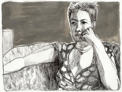 Portret van een peinzende vrouw door Tore Bahnson