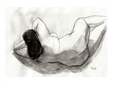 Tekening van een liggend naakt door Tore Bahnson