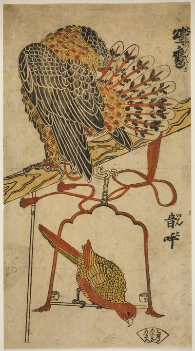 Sperwer en Ara (Konori taka, inko) door Torii Kiyomasu I