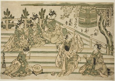 Avondklok van Dojoji (Dojoji no bansho), nr. 1 uit de serie "Acht kindergezichten (Osana hakkei)". door Torii Kiyomitsu I