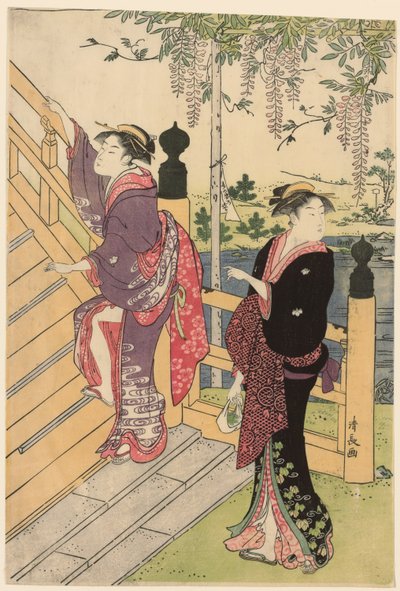 Bewondering van de Wisteria bij Kameido Shrine door Torii Kiyonaga