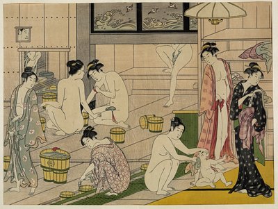 Kiyonaga badhuis vrouwen door Torii Kiyonaga