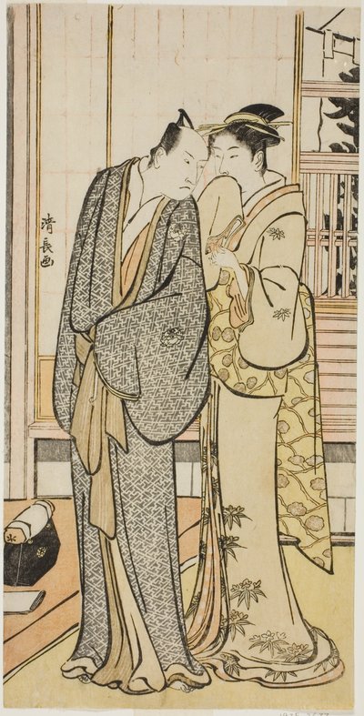 De acteur Ichikawa Yaozo III met een geisha, uit een ongetitelde serie prenten die acteurs in hun privéleven tonen door Torii Kiyonaga