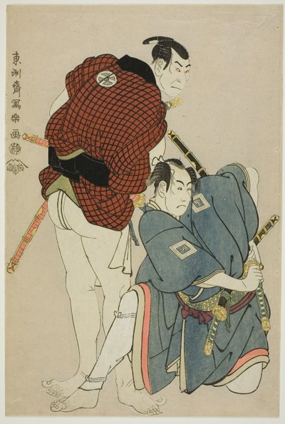 De acteurs Ichikawa Omezo I (R) als Tomita Hyotaro en Otani Oniji III (L) als Kawashima Jibugoro door Toshusai Sharaku