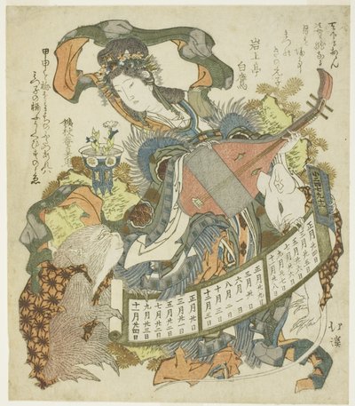 Benzaiten met aap en rat door Totoya Hokkei